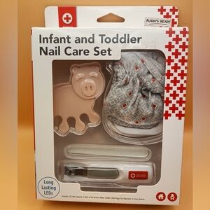 Infant and Toddler Nail Care Set with Gray and Red Mittens
